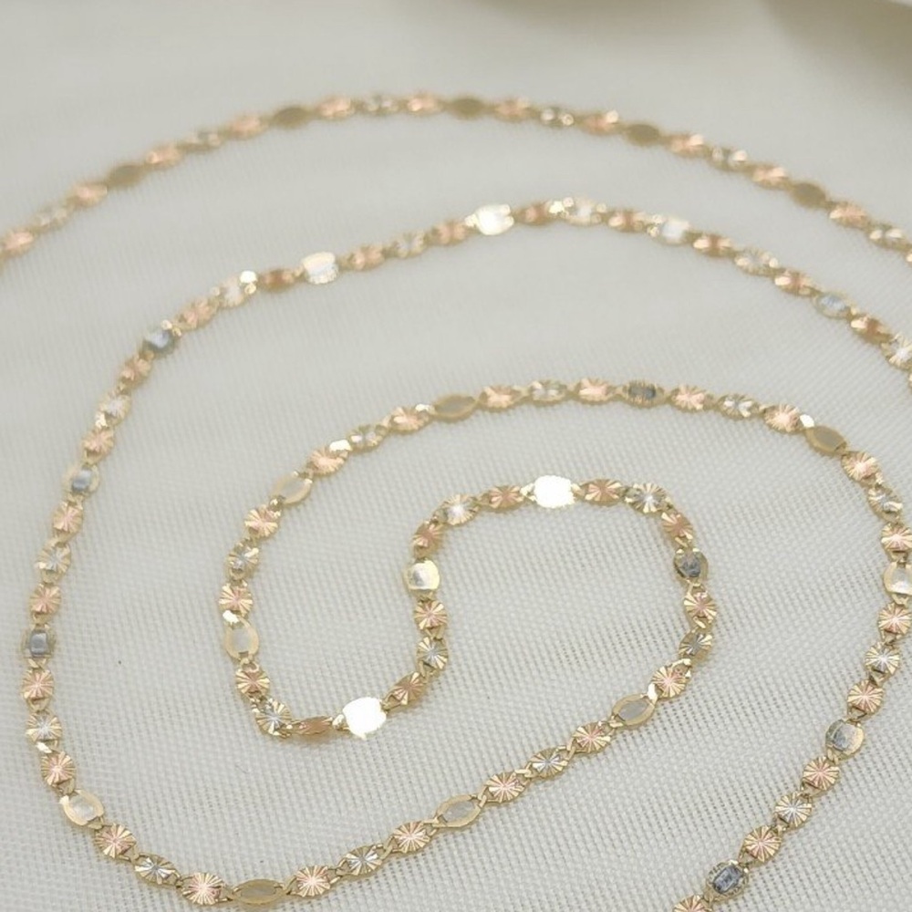 14k  Solid gold mirror Trecolor necklace